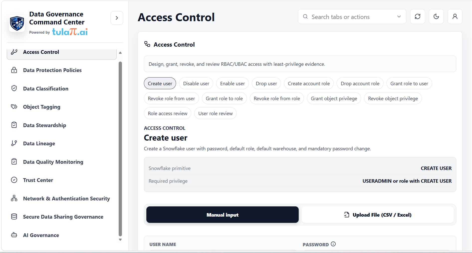 Governance Command Center Access Control workspace