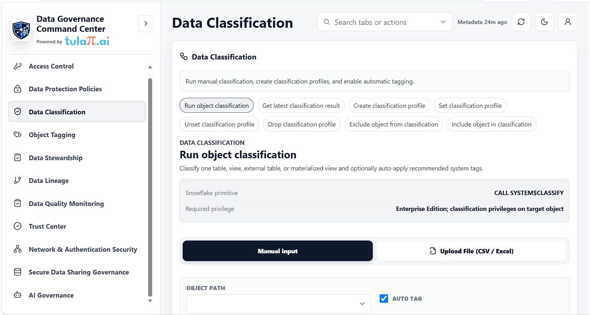 Data Classification workspace with automatic tagging controls