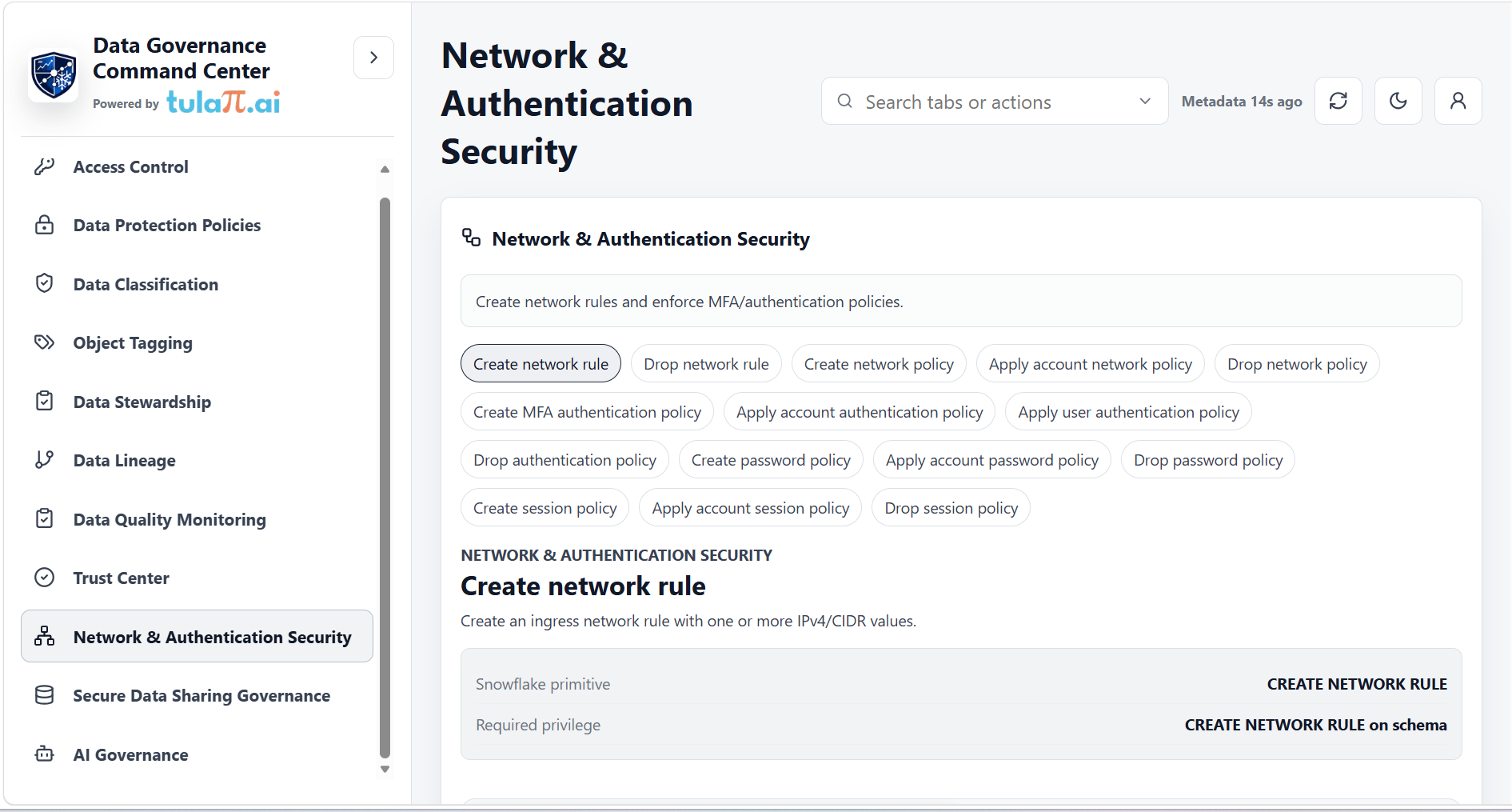 Network and Authentication Security policy workspace